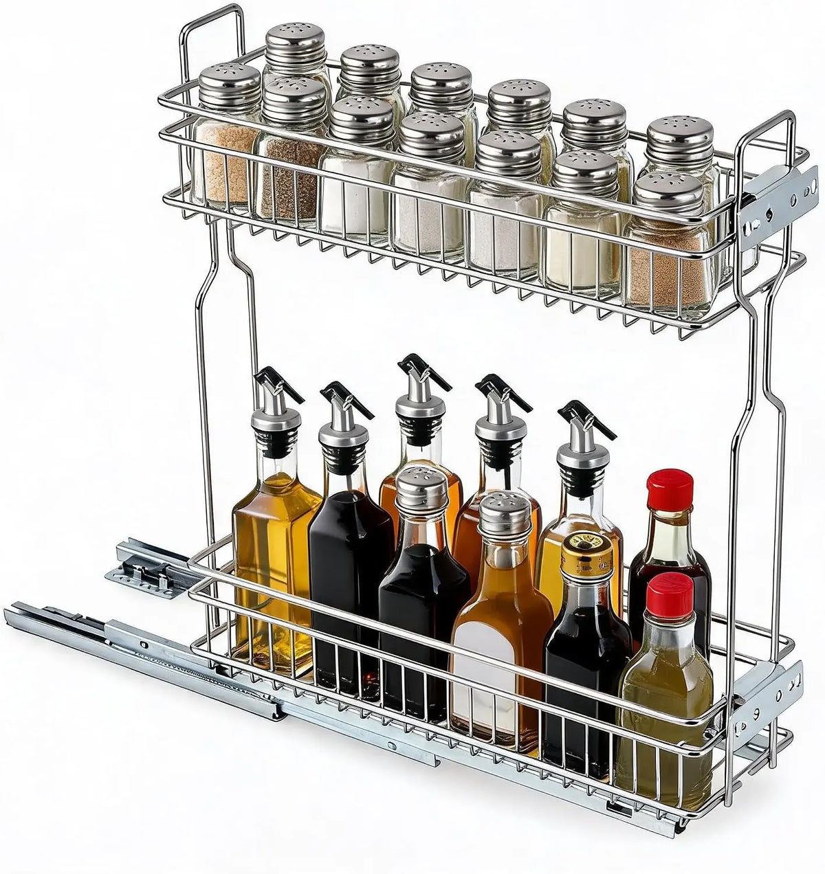 Garvee 2 Tier Pull Out Under Sink Organizer Slide Out Spice Shelves Storage Box Durable Large Capacity Kitchen Bathroom Essential Drawer Organizer