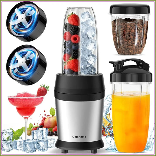 12-Piece Smoothie Blender Maker 25,000 RPM Personal Blender for Ice Crushing Smoothies & Frozen Drinks with 23oz, 32oz, 37oz Portable Cups, Two 6-Leaf Stainless Steel Blades