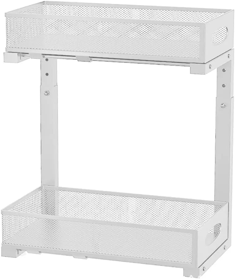 2‑Tier Pull‑Out Under Sink Organizer Expandable Double Tier Adjustable Steel Storage Rack Basket No Drilling For Kitchen Bathroom Cabinet Space Saving Rack