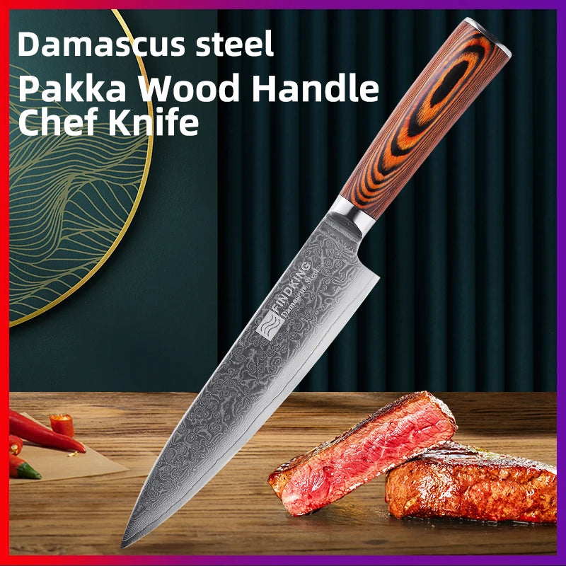 FINDKING New 67 Layers Damascus Steel 8 inch Chef Knife Japanese Knife Environmental Pakka Wood Handle Kitchen Knives