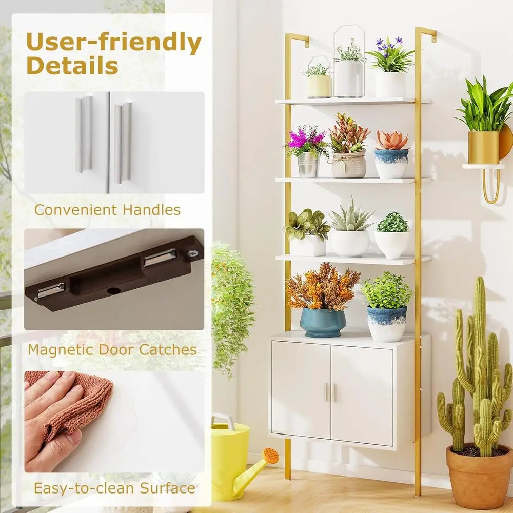 Modern 2-Piece 72.5 Tall Metal Ladder Shelf Set with Cabinet, Kitchen Storage Organizer for Living Room Display
