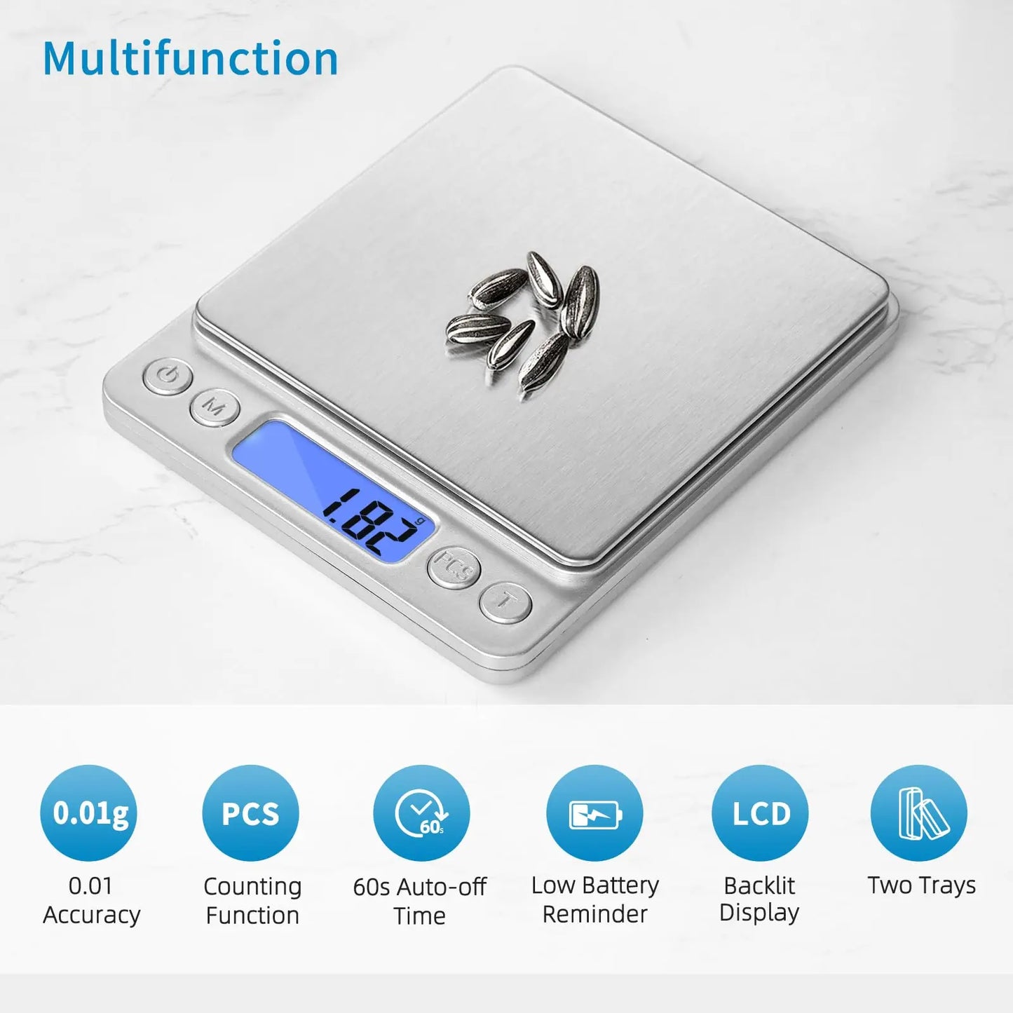 Digital Gram Scale 500g 0.01g Food Scale High Precision Kitchen Scale Multifunctional Stainless Steel Pocket Scale with Back-Lit