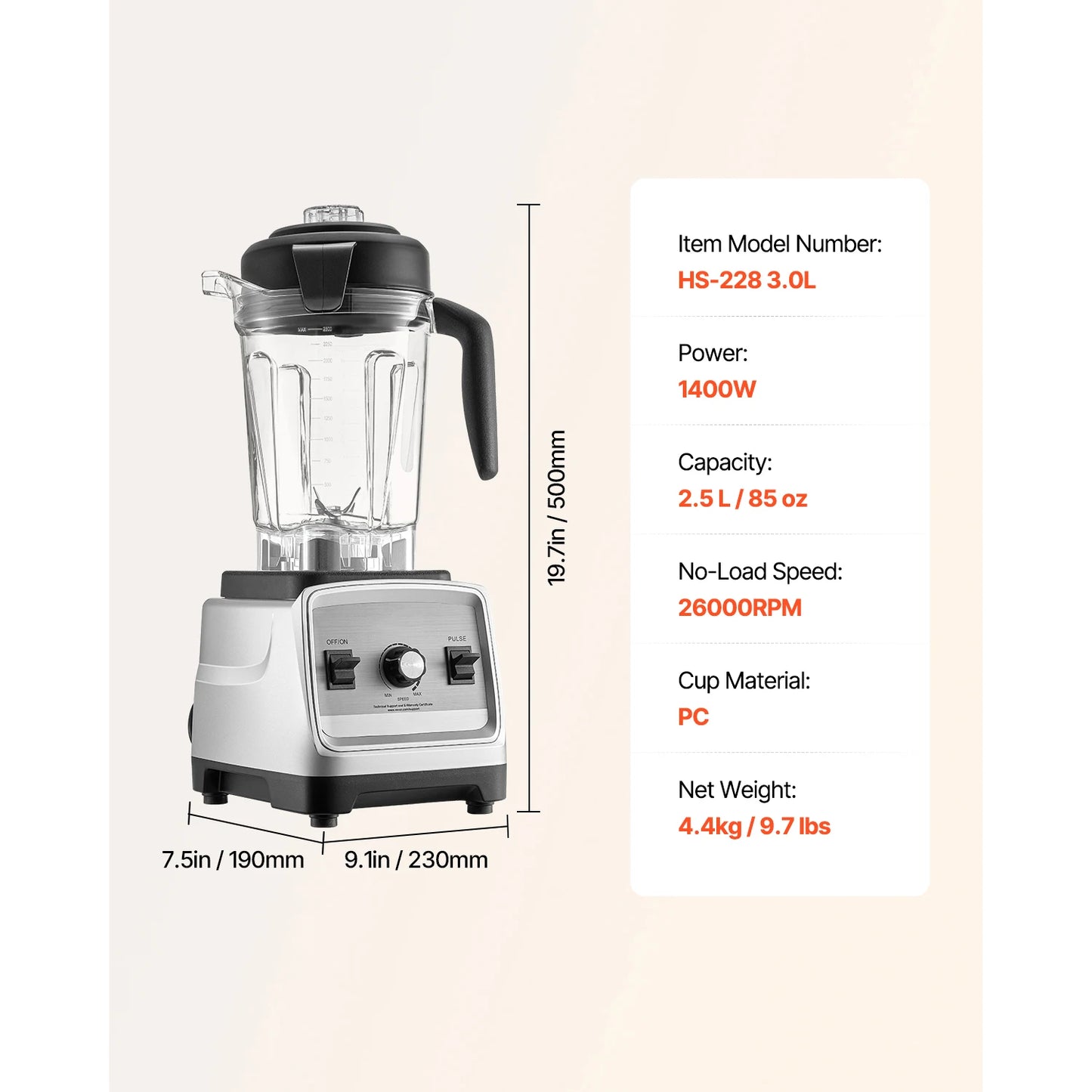 SucceBuy Blender for Smoothies 61oz1400W with Motor Multi-Functional Food Processing Blender for Smoothie Juice Fits for Kitchen