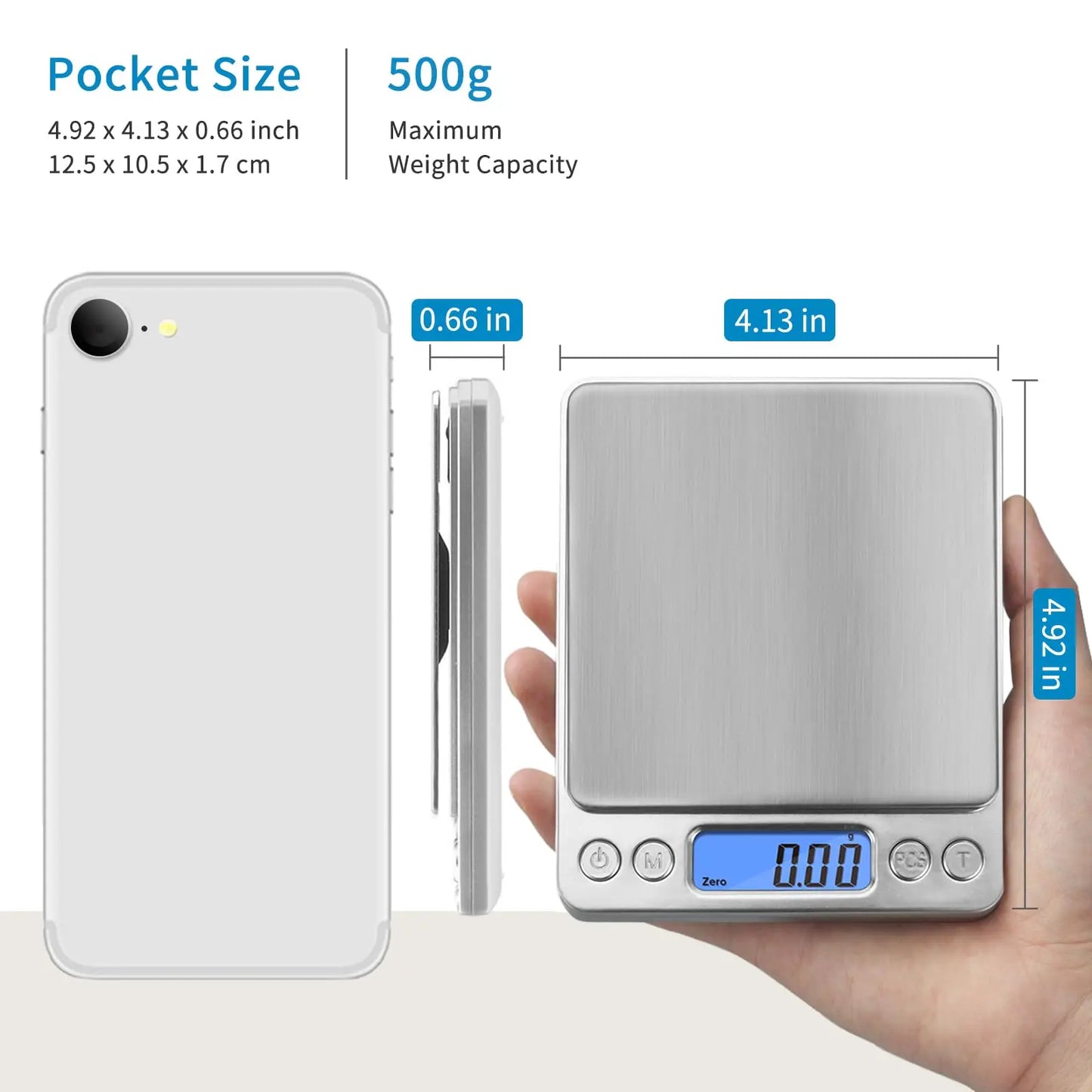Digital Gram Scale 500g 0.01g Food Scale High Precision Kitchen Scale Multifunctional Stainless Steel Pocket Scale with Back-Lit