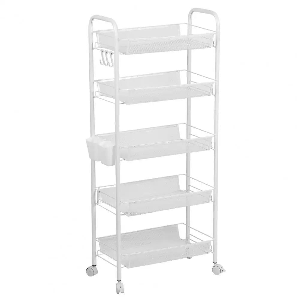 Kitchen Storage Rack, 5 Tier Stackable Metal Mesh Storage Basket with 360 Degree Wheels, Fruit Vegetable Storage Organizer