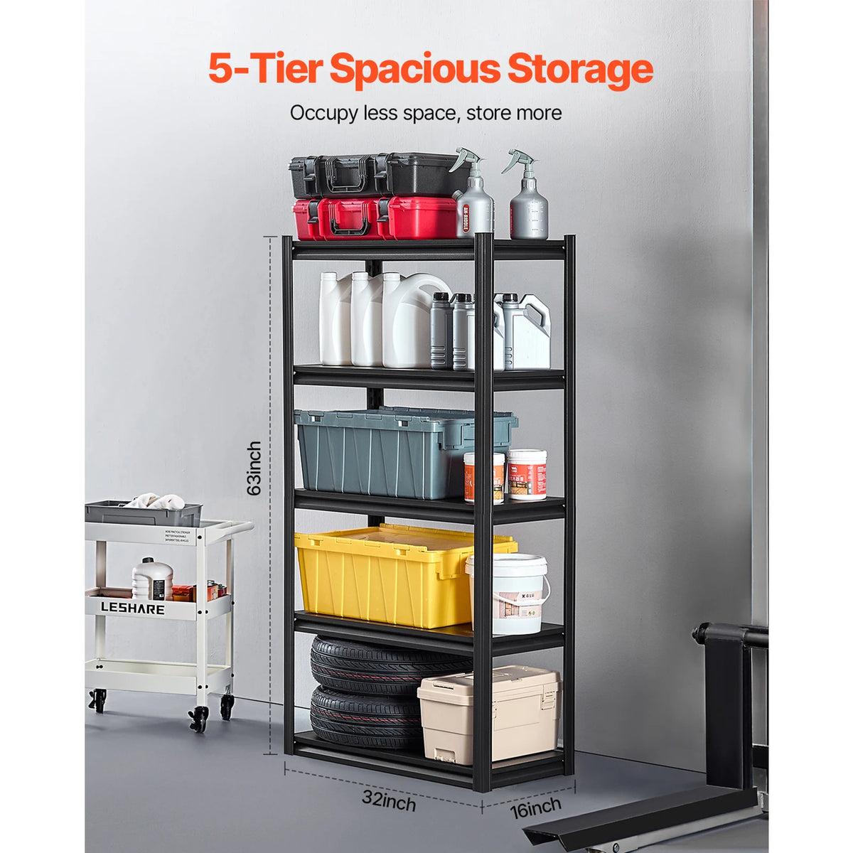 SucceBuy 5-Tier Garage Storage Shelves 2000 lbs Adjustable Metal Shelving Utility Rack Shelf for Kitchen Warehouse Basement