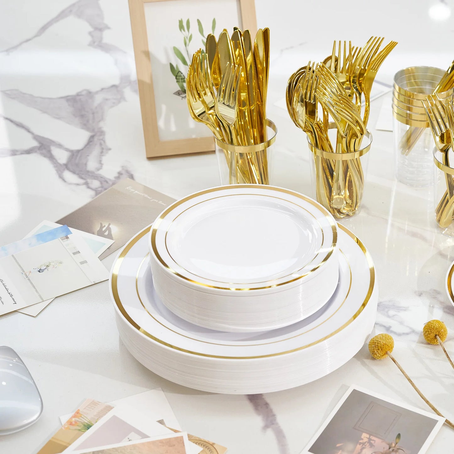 350-Piece Disposable Tableware Set For 50 Guests - Elegant Plastic Party Plates, Cups, Cutlery And Napkins, Heavy Duty, Great Fo