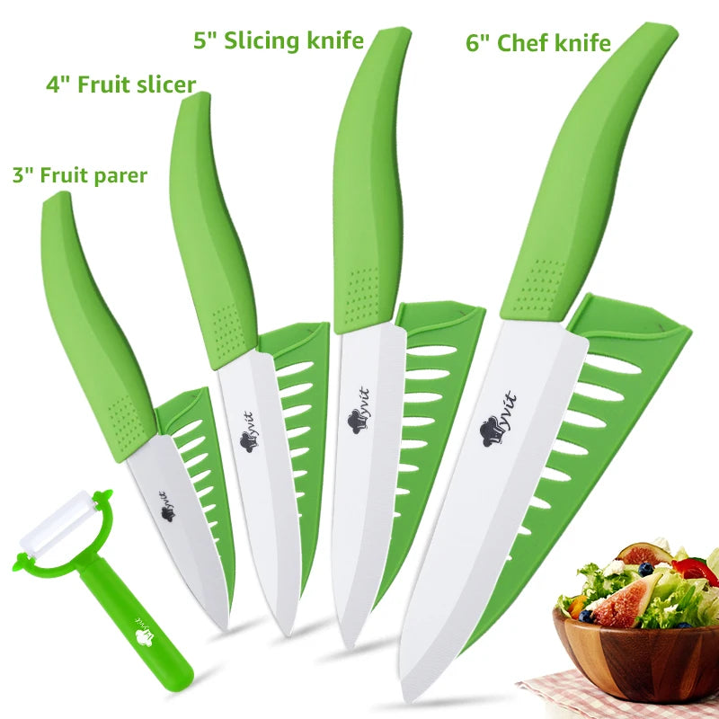 Ceramic Knives Set Kitchen knives 3 4 5 6 inch Chef knife +peeler with holder white zirconia blade Multi-color Handle