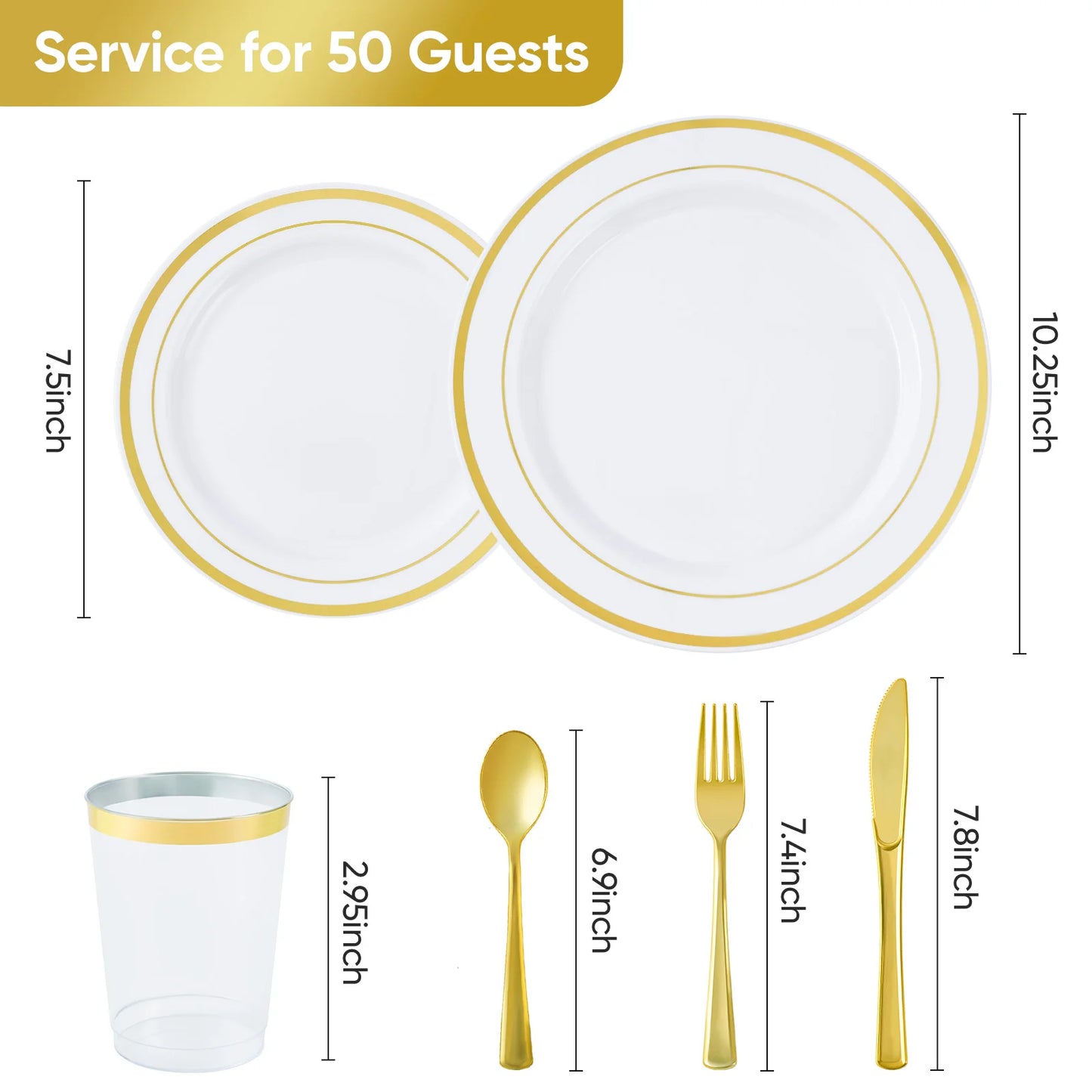 350-Piece Disposable Tableware Set For 50 Guests - Elegant Plastic Party Plates, Cups, Cutlery And Napkins, Heavy Duty, Great Fo