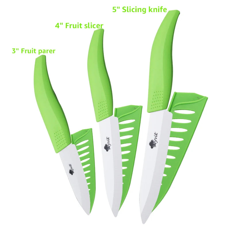 Ceramic Knives Set Kitchen knives 3 4 5 6 inch Chef knife +peeler with holder white zirconia blade Multi-color Handle