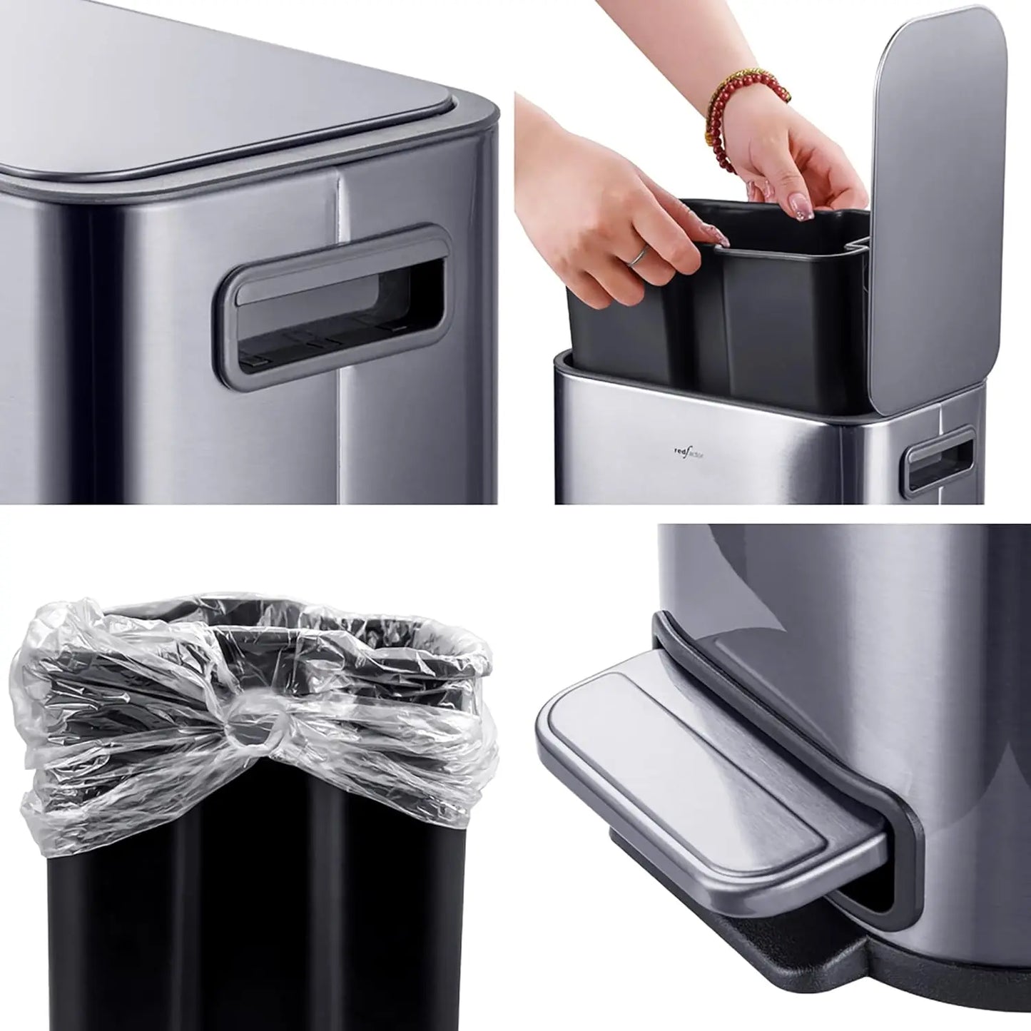 Slim 1.3 Gallon Stainless Steel Pedal Trash Can with Soft Close Lid for Narrow Spaces – Small